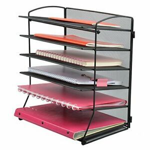 6-Tier Mesh Desktop File Organizer Document Letter Tray Holder for Black