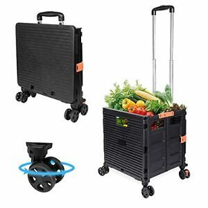 Folding Utility Cart Gimify Shopping Grocery Cart Rolling Laundry Crate Handc...