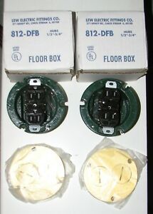 4&#034; flush mount cast iron floor box - Lew Electric 812-DFB - 2 NEW w/ BRASS cover