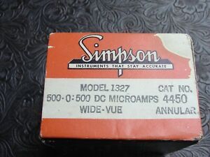 Simpson 1327 Panel Meter 500-0-500 DC MicroAmps Wide-Vue in Box