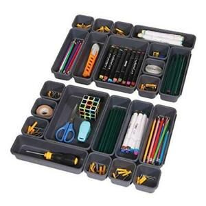 Set of 22 Interlocking Desk Drawer Organizer Tray Dividers Plastic Shallow