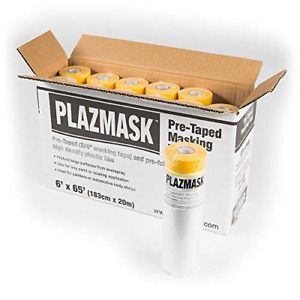 PlazMask Pre-Taped Masking Film, 6-Feet X 65-Feet, 12-Pack
