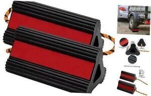 Wheel Chocks - Car and RV Rubber Block - Long Connecting Rope - Heavy 1 Pair