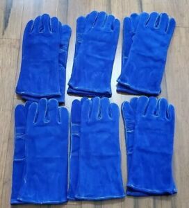 Lot of 6 Premium Side Split Leather Reinforced Palm Thumb Guard  Welder Glove -M