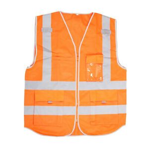 Hi-Vis Safety Vest With Zipper Reflective Tapes Jacket Waistcoat Breathable