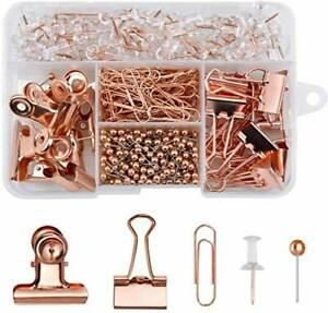 HQDeal 500PCS Rose Gold Office Stationery Set 100Pcs Push Pins+80Pcs Paper Cl...