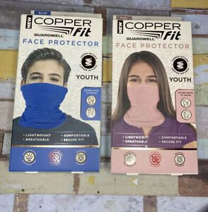 2x Copper Fit Guardwell Face Protector Mask Youth Size Blue And Pink Washable