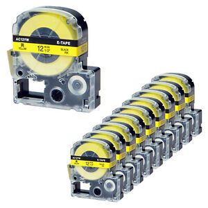 10PK Compatible with EPSON LK-4YBW KingJim SC12YW 12mm Tape Yellow Label 0.47&#034;