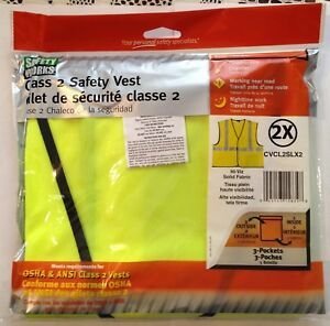 CLASS 2 SAFETY VEST - HIGH VISIBILITY - 3 POCKET - YELLOW -  2X- SAFTEY WORKS
