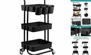 3-Tier Rolling Utility Cart Storage Shelves Multifunction Storage Black