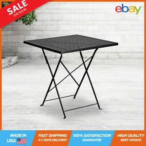 28&#034; Square Indoor Outdoor Restaurant Fordable Patio Table in Black Steel Metal