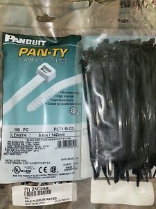 *2-pk* Panduit 6&#034; 40lb Black UV Weather Resistant Ty Locking Cable Ties 100/bag