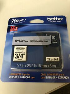 Brother P-touch TZ-141 Black Ink Clear Tape Cassettes 18mm/ 3/4&#034; TZe-141 Genuine