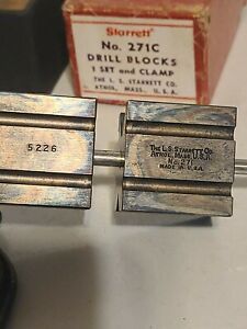 Starrett 271C 2 Drill V-Blocks (1 Pair) &amp; Clamp Complete W/Box