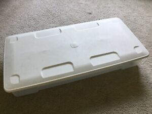 Sterilite Clear Plastic Storage Container 41 Qt. 34x16x6 Wheels With White Lid
