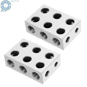 1-2-3 123 Matched Pair Steel Blocks Precision 0.0002&#034; With 11 Holes