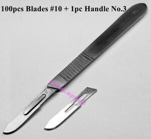 100pc Dental Stainless Steel Scalpel Blades #10 + 1pc Surgical Sterile Handle #3