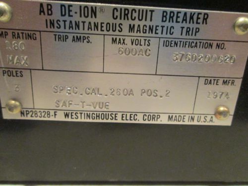 Westinghouse AB  DE-ION CIRCUIT BREAKER INSTANTANEOUS MAGNETIC TRIP NP28328-F, US $349.99 – Picture 2