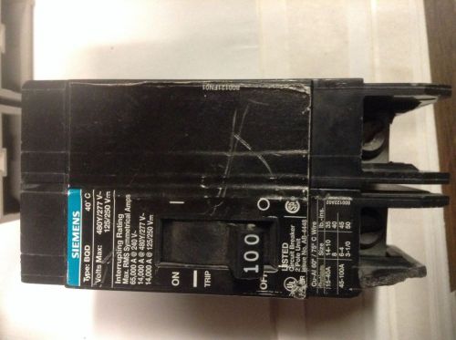 Lot of 2 siemens bqd 2 pole 100 amp circuit breaker bqd2100 one chipped for sale