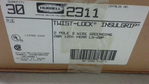 Hubbel HBL2311 20A.125 V. Insulgrip Twist Lock Pole 3 Wire Ground box of 30