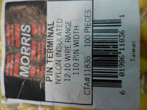 100 NEW NYLON INSULATED PIN TERMINAL AWG 12-10 110 PIN WIDTH MORRIS