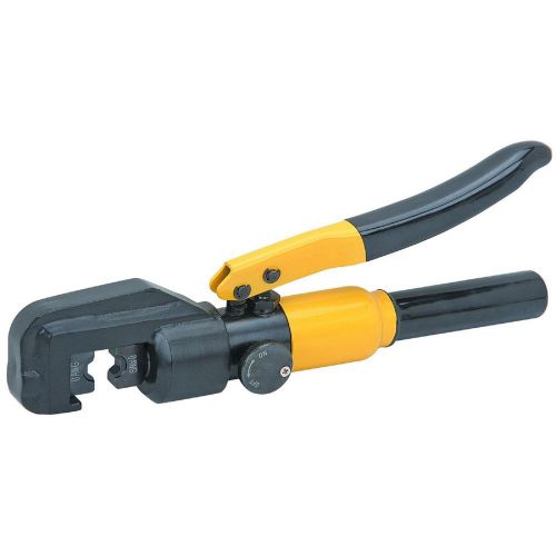 Hydraulic wire-crimping tool crimps 14 to 0 AWG copper and aluminum wires