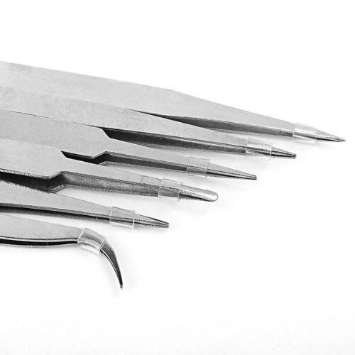 6pcs silver precision tweezer set stainless steel anti static tool kit for sale