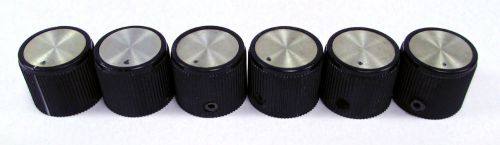 Set of 6 black 3/4&#034; knurled knobs w/aluminum trim control pointer tuning for sale