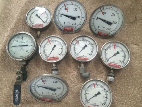 Lot 9 Assorted Ashcroft 0-100C Probe Temp Meters And PSI Meters