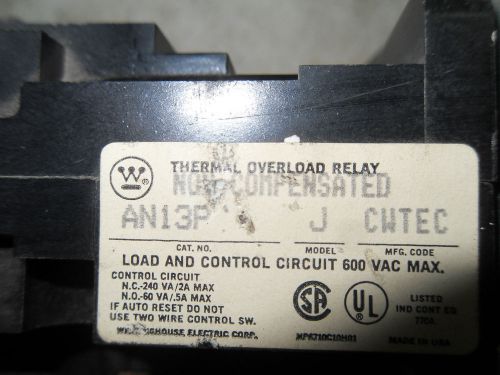 (X8-14) 1 WESTINGHOUSE AN13P OVERLOAD RELAY