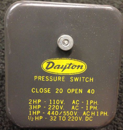 Dayton automatic pressure switch close 20 open 40 psi  2 pole well water  pump