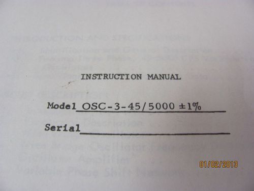 BEHLMAN OSC-3-45: Instruction Manual