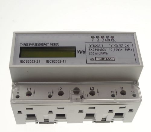 10A to 100A DIN Rail 230/400VAC 50hz 3 Phase Watt-hour KWH Energy Meter
