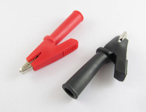 2pcs 5mm copper alligator test clip to banana jack insulate clamp red black for sale