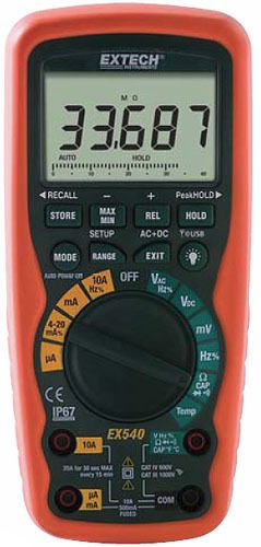 Extech ex540 12 function true rms industrial multimeter/datalogger 914mhz for sale