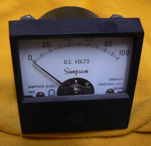 Simpson Panel Mounted Meter 0-100 DC Volts