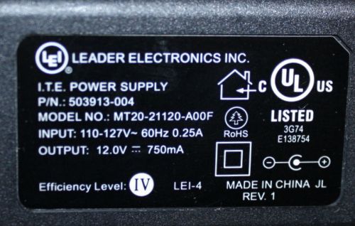 Genuine L.E.I. MT20-21120-A07F Power supply  12V  7.5A  5.5/2 Tested