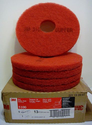 3M 5100 Red Buffer Pads - 13&#034; - 5 Pack - Floor Scrubbing Polishing Cleaning NEW!