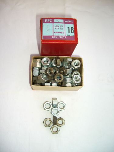 Vintage PFC, 3/8&#034;, Coarse Hex Nuts, #16 Plated, 2 sizes, NOS/Original Box