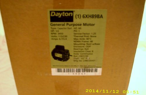 Dayton 6xh89ba general purpose motor,cs,open dripproof,1/2 hp,3450 rpm,48z for sale