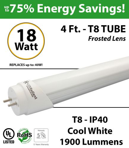 18W, 4Ft, LED Tube, 1900Lm, T8, 6000K, Frosted, UL.