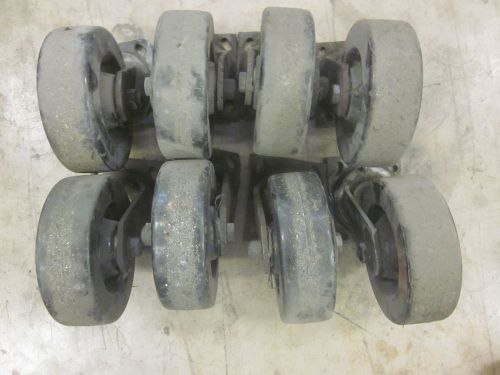 Lot of 8 Heavy Duty Used 5&#034; (H) X 2&#034; (W) Plastic Wheel Swivel Steel Casters