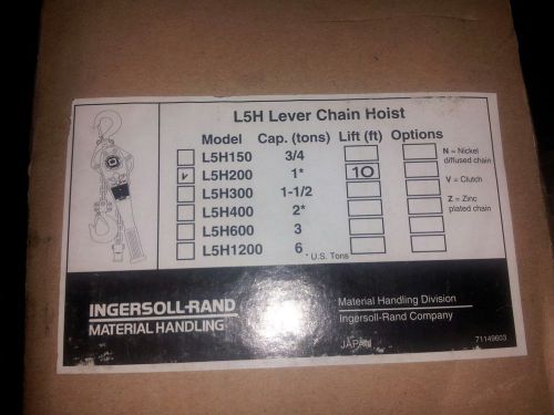 Ingersoll Rand L5H200 Lever Chain Hoist L5H200-10 10ft  ---Free shipping--