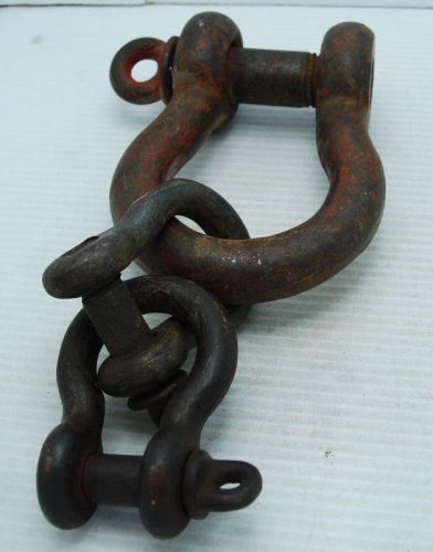 Vintage industrial shackle rigging hoists (2) 5/8 &amp; (1) 1 1/8 for sale