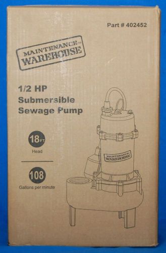 NEW Maintenance Warehouse 1/2 HP Cast Iron Submersible Sewage Pump 18&#039; Head