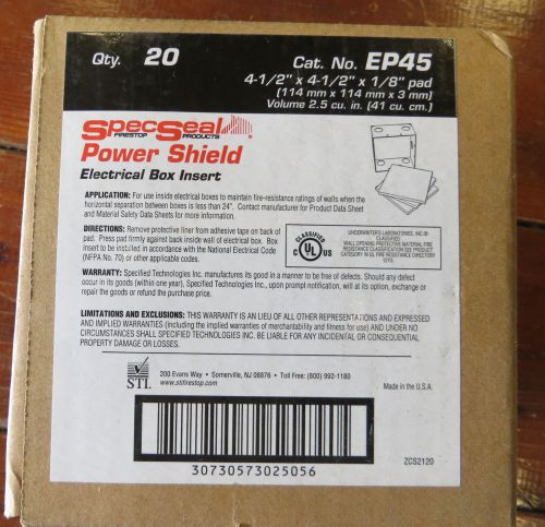 (20) SpecSeal EP45 FireStop Power shield electrical box inserts 4.5X4.5&#034; NIB