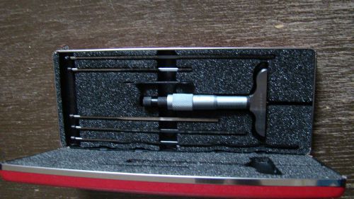 Starrett no 449 depth mics 4&#034; base non-rotating 0-6&#034; with wrench and 6 rods for sale