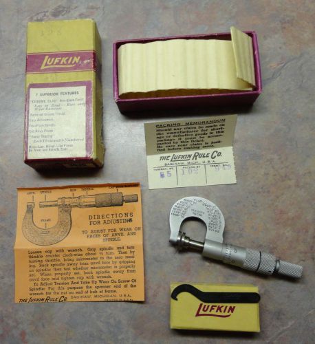 Rare 0-3/8&#034; Boxed Lufkin Micrometer No.3630 Vintage 1950   Range 0-.375 Inch NOS