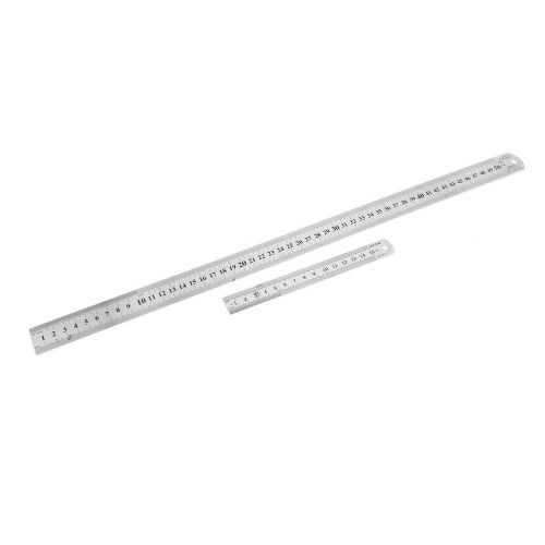 2 in 1 15cm 50cm Double Sides Students Metric Straight Ruler Silver Tone