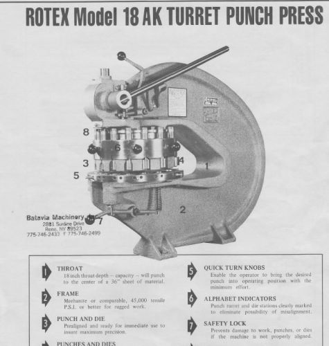 ROTEX TURRET PUNCH OPERATIONS MANUAL AND PARTS LIST